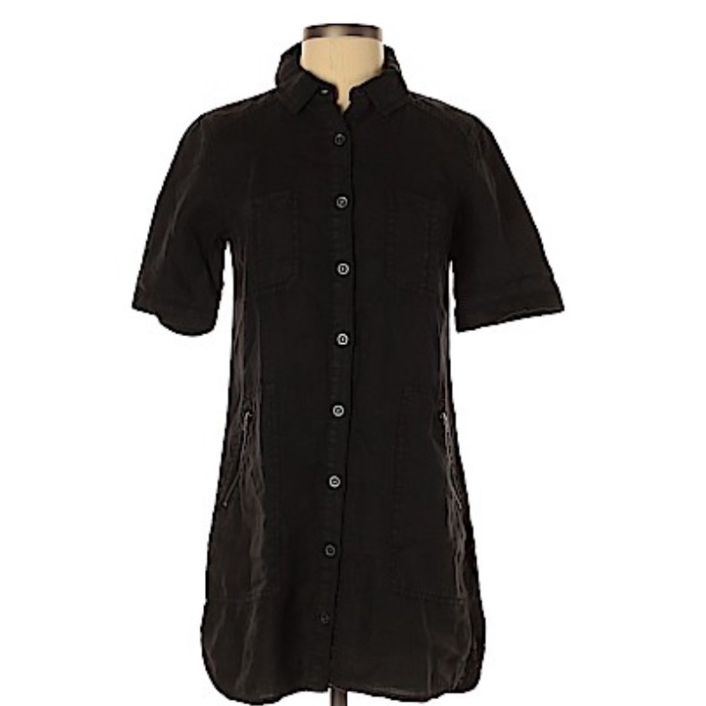 NWT Michael Stars Dress Black Short Sleeve Knee Length Lines Size XS